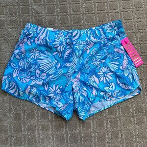 Lilly Pulitzer Luxletic Boca Chica Shorts Women's S Blue Mermaid Starfish Shells
